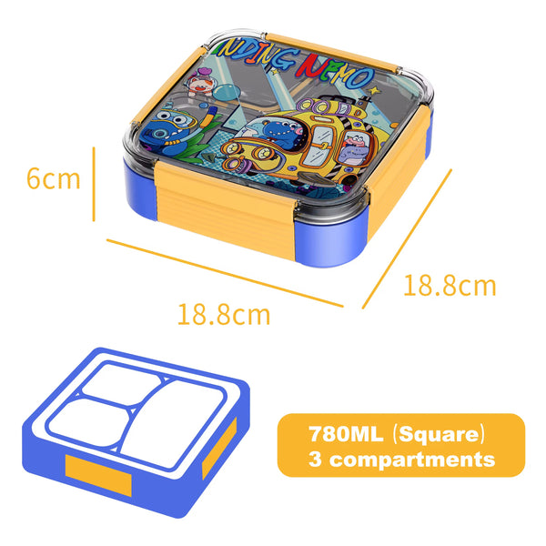 3 grid stainless steel lunch box 780ml