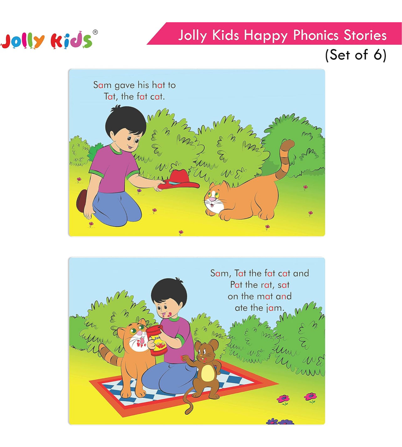 Jolly Kids Read With Happy Phonics Stories (Set of 6)| Vowel Sound Words| Phonic Stories for Kids Ages 3-8 Years