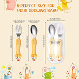 Baby Self Feeding Spoon & Fork with Case Stainless Steel Cutlery Cute Fork Spoon 2 pcs Set for Child Baby Home School Use