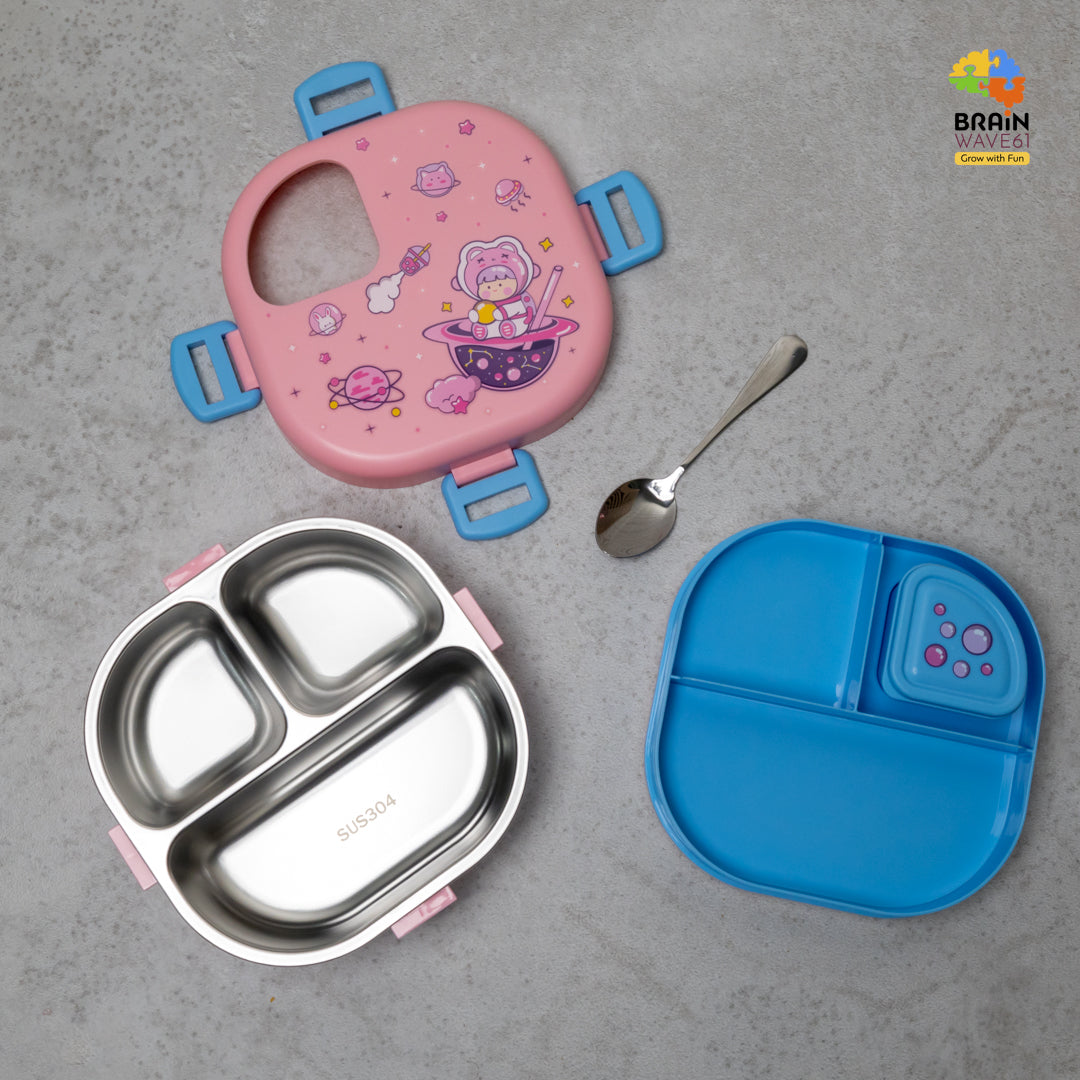 Space al 3 grid stainless steel lunch box with bowl