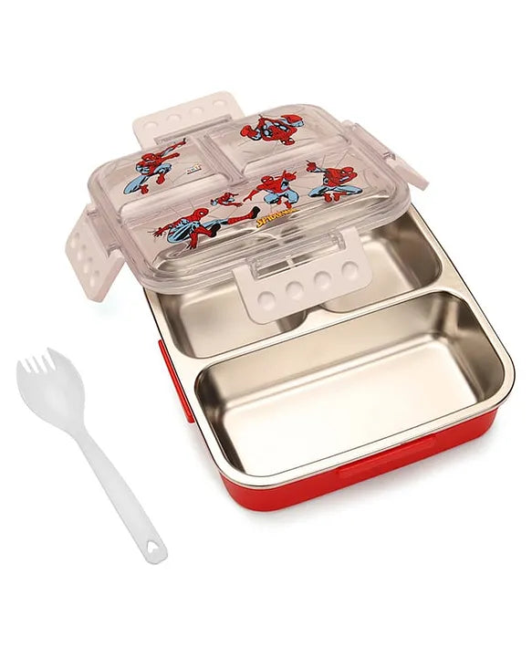 Disney print Insulated Lunch Box with 3 Compartments, Stainless Steel Interior & Embossed Printed Lid | Leak-Proof Design | 600 ML