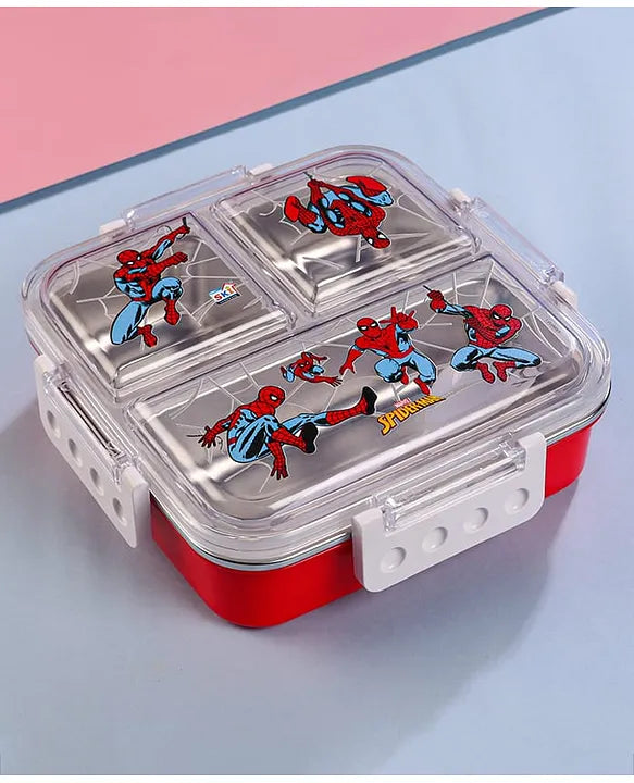 Disney print Insulated Lunch Box with 3 Compartments, Stainless Steel Interior & Embossed Printed Lid | Leak-Proof Design | 600 ML