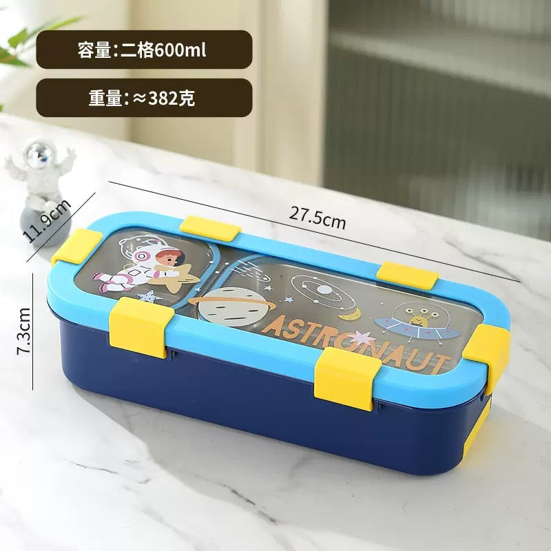 Kids  sleek 2 grid stainless steel tiffin Box 600ml with cutlery.