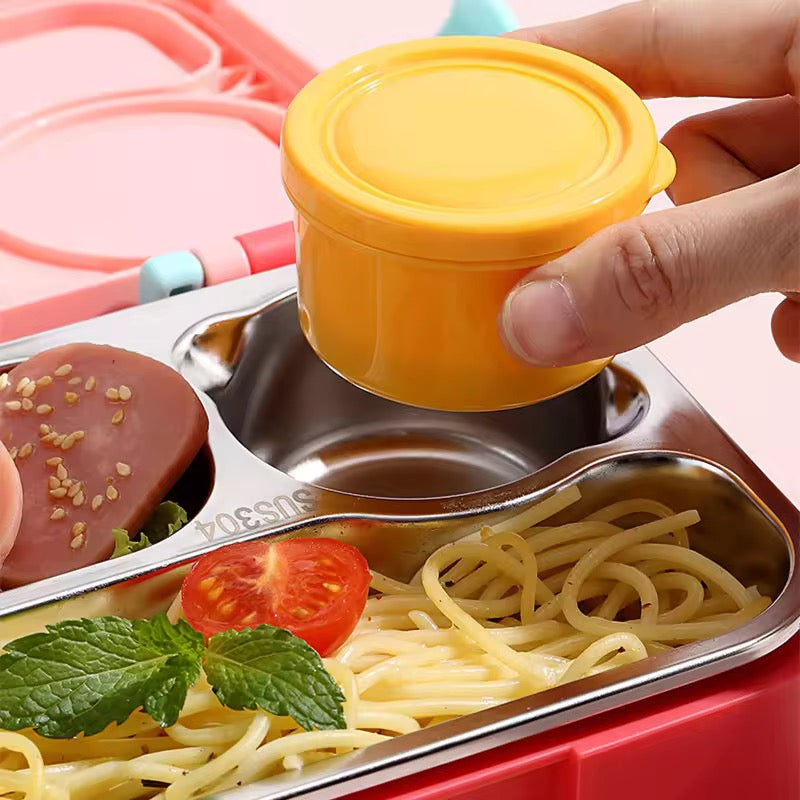 Stainless Steel Lunch Box with 3 Compartments Bento Tiffin Leak-Proof Durable Food Container 750ml + 150m