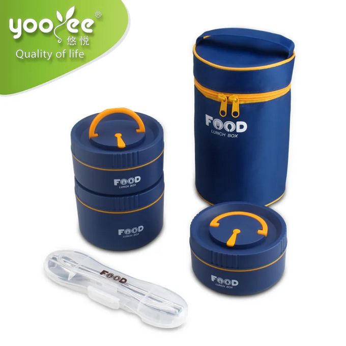 3 layer insulated lunch box with lunch bag and cutlery