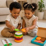 Wooden Burger Stacking Toy Set - Pretend Play Kitchen Toys for Kids