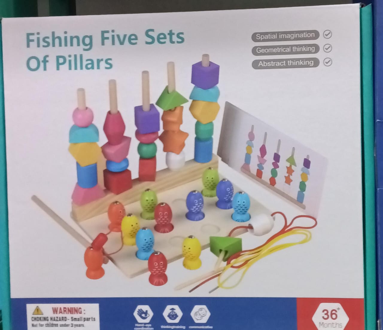 3 in 1 wooden Memory chess , five pillars & fishing game