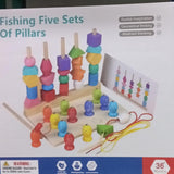 3 in 1 wooden Memory chess , five pillars & fishing game