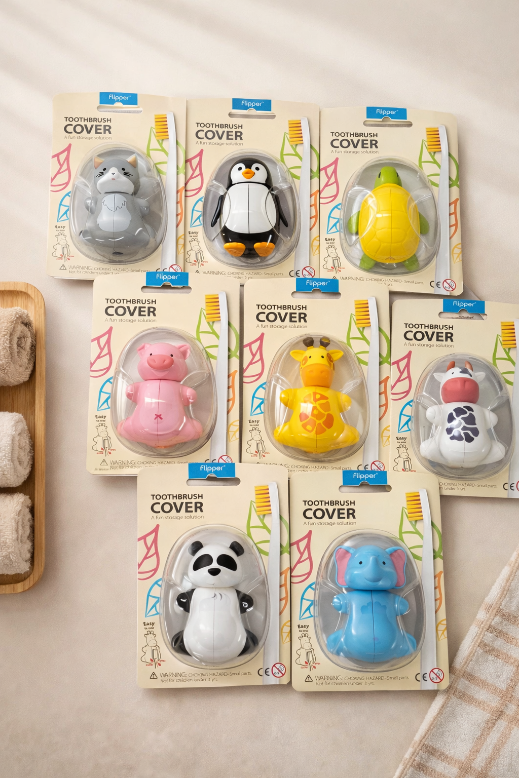 Flipper Fun Animal Penguin Toothbrush Cover , One Touch Open & Close ,Suction Cup Toothbrush Holder for Mirrors, Glass or Tiles ,Dust-proof Adorable Easy to Use