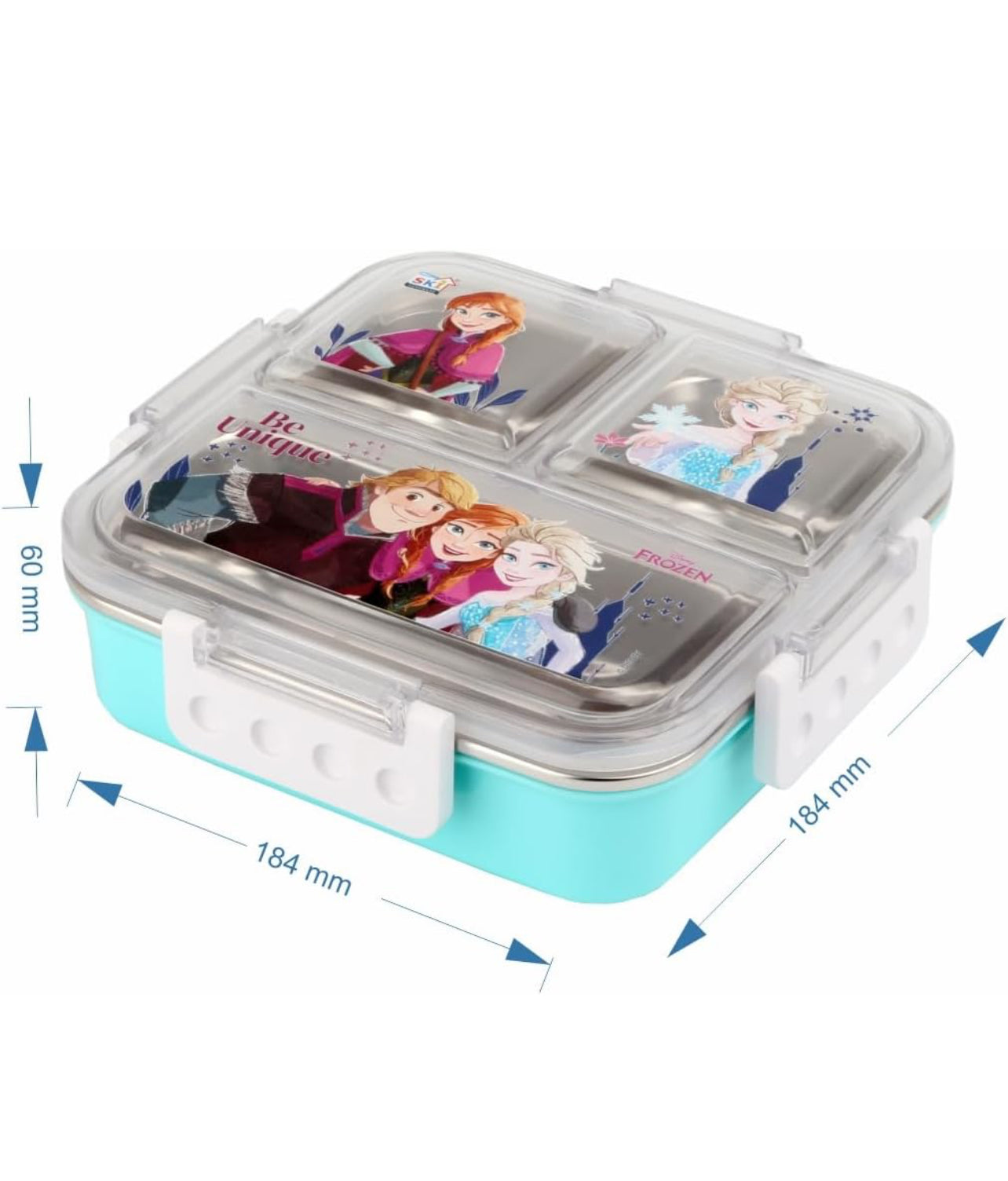 Disney print Insulated Lunch Box with 3 Compartments, Stainless Steel Interior & Embossed Printed Lid | Leak-Proof Design | 600 ML