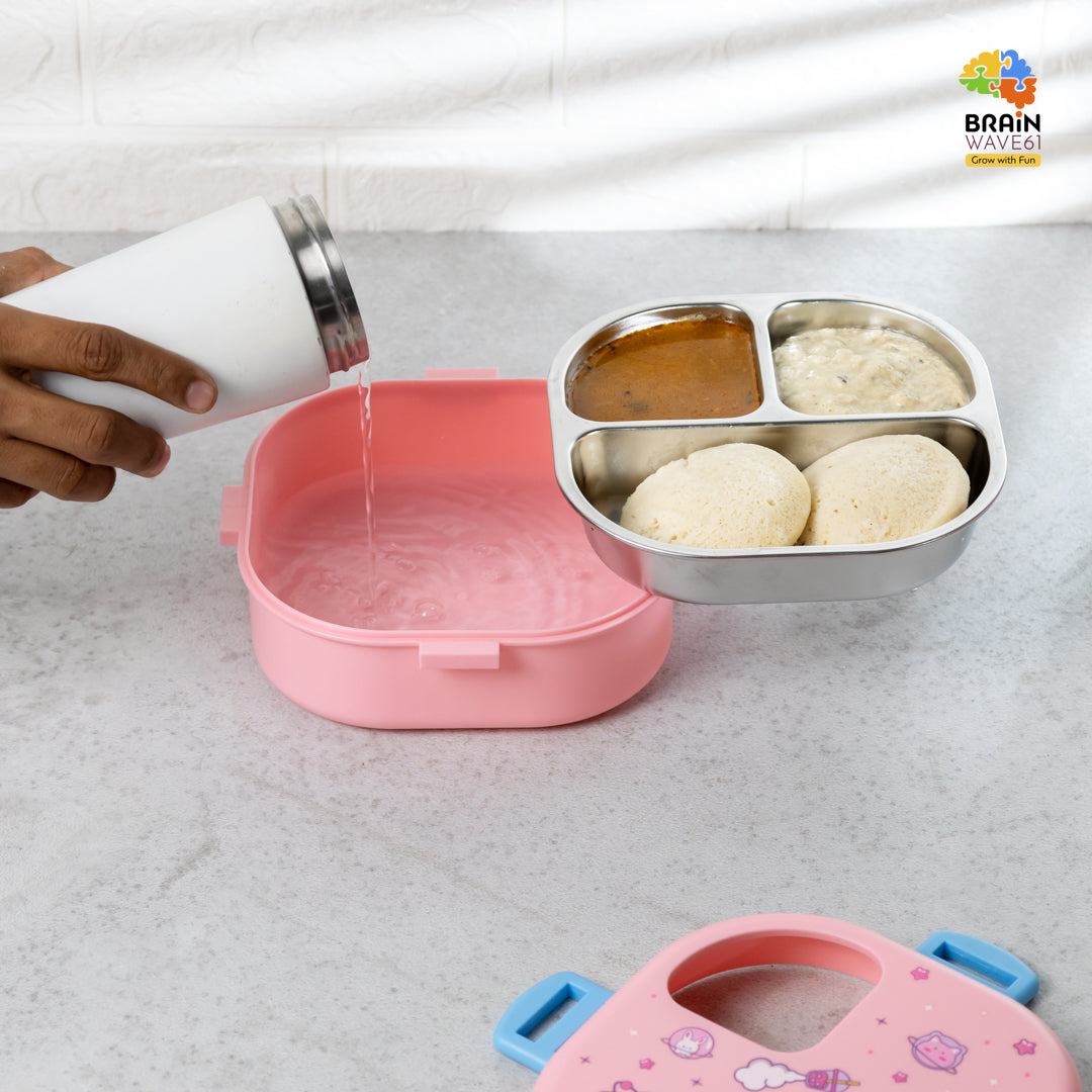 Space al 3 grid stainless steel lunch box with bowl