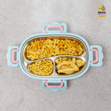 Little cat 3 compartment stainless lunch box with cutlery and lunch bag