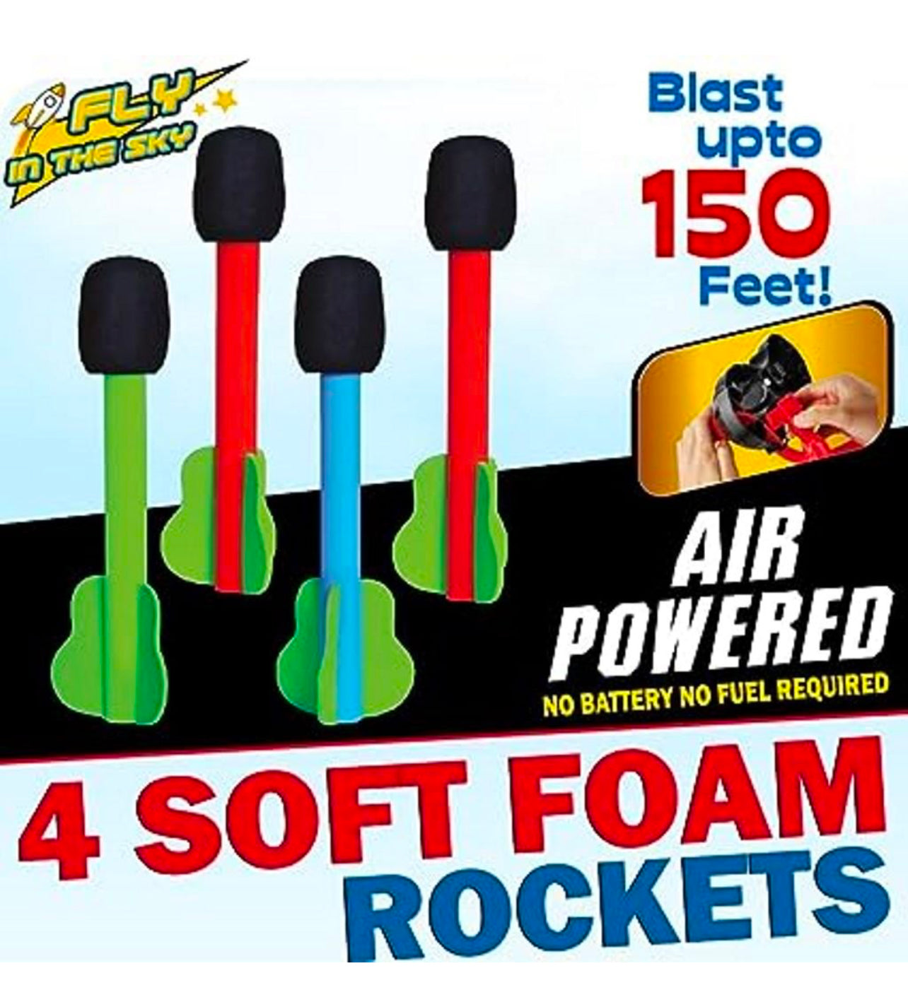 Multi Sky Rocket Toys For Kids , 4 Foam Tipped Rockets , Dual Shot Stomp Launcher Outdoor Toy Set