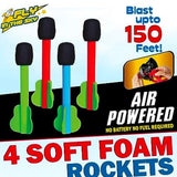 Multi Sky Rocket Toys For Kids , 4 Foam Tipped Rockets , Dual Shot Stomp Launcher Outdoor Toy Set