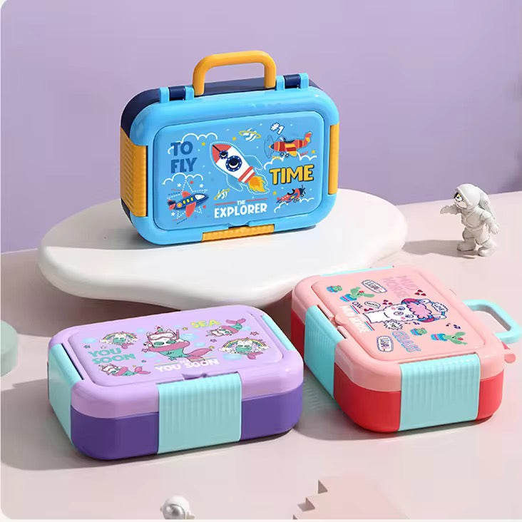Stainless Steel Lunch Box with 3 Compartments Bento Tiffin Leak-Proof Durable Food Container 750ml + 150m