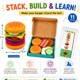 Wooden Burger Stacking Toy Set - Pretend Play Kitchen Toys for Kids