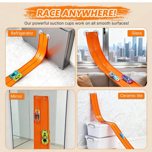 Flexible Race Track for Kids 4.5 meters  with 2 Racecars,  with 2 Suction Cups, Compatible with Hot Wheels for Ages 3+