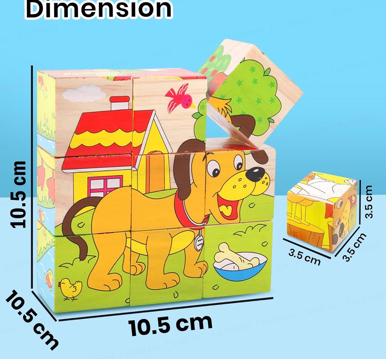 3D Wooden Jigsaw Puzzle Cube Blocks for Kids – 6-in-1 Farm Animals Puzzle with 9 Pieces – Early Learning Educational Toys