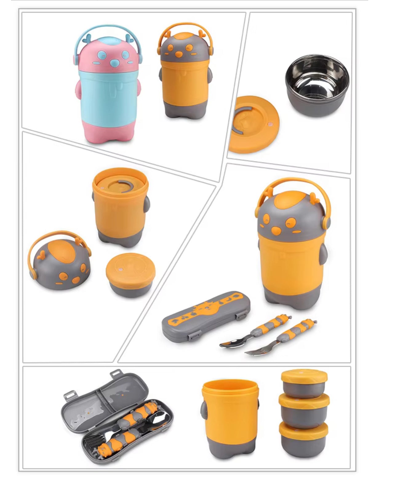 Deer three layer insulated bowl with cutlery and lunch bag