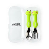 Baby Self Feeding Spoon & Fork with Case Stainless Steel Cutlery Cute Fork Spoon 2 pcs Set for Child Baby Home School Use