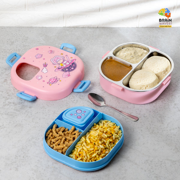 Space 3 grid stainless steel lunch box