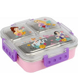 Disney print Insulated Lunch Box with 3 Compartments, Stainless Steel Interior & Embossed Printed Lid | Leak-Proof Design | 600 ML