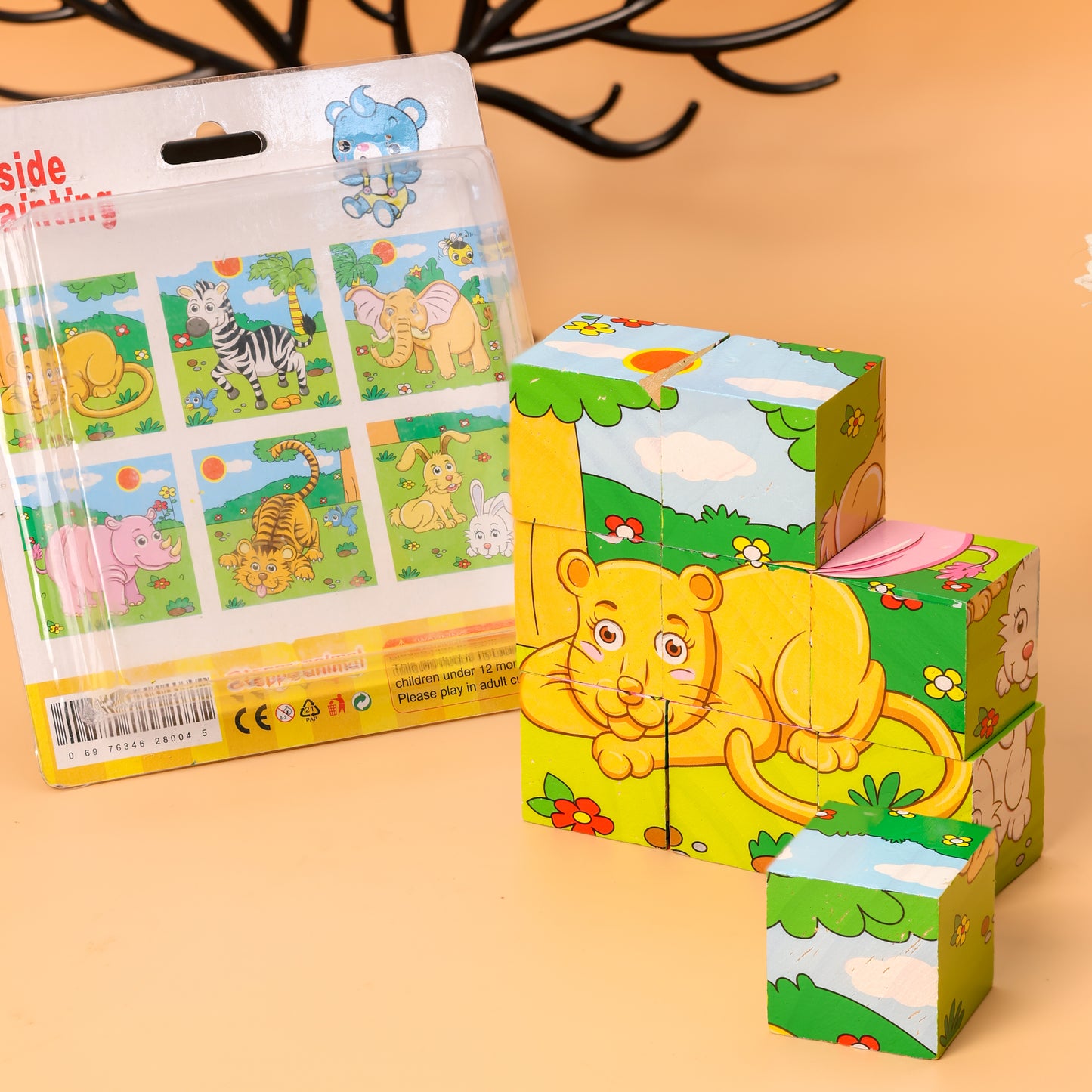 3D Wooden Jigsaw Puzzle Cube Blocks for Kids – 6-in-1 Farm Animals Puzzle with 9 Pieces – Early Learning Educational Toys