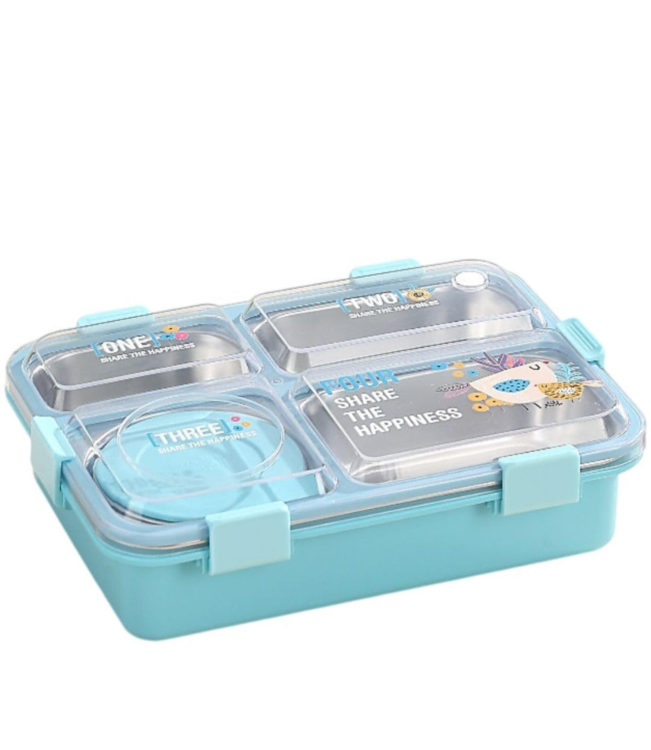4 Compartment lunch box . with bowl , Spoon & Chopstick Leakproof Heating & Water Insulation- 900ml+70 ml