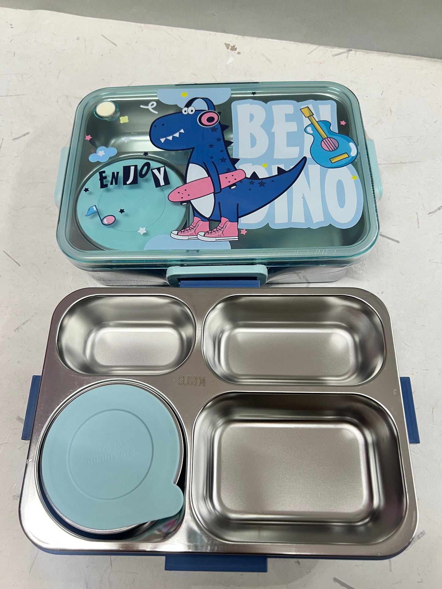 4 grid stainless steel lunch box with dibbi