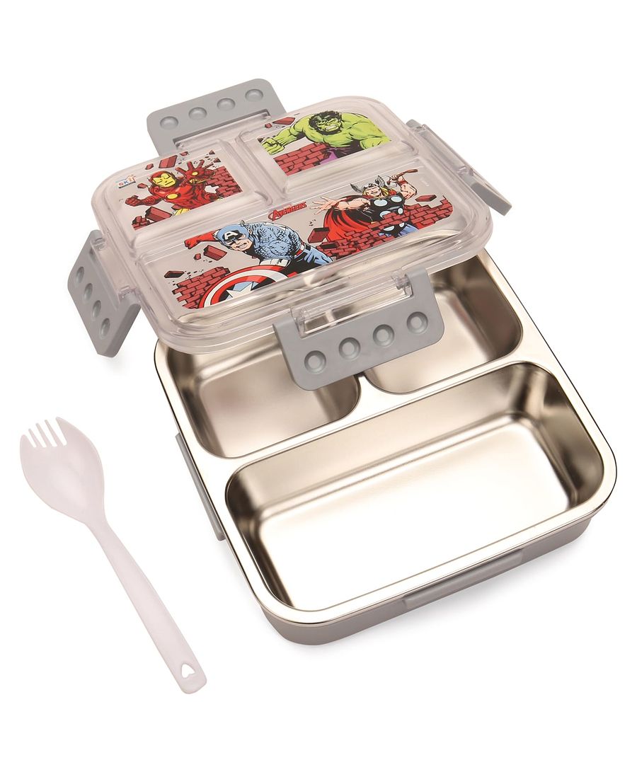 Disney print Insulated Lunch Box with 3 Compartments, Stainless Steel Interior & Embossed Printed Lid | Leak-Proof Design | 600 ML