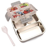 Disney print Insulated Lunch Box with 3 Compartments, Stainless Steel Interior & Embossed Printed Lid | Leak-Proof Design | 600 ML