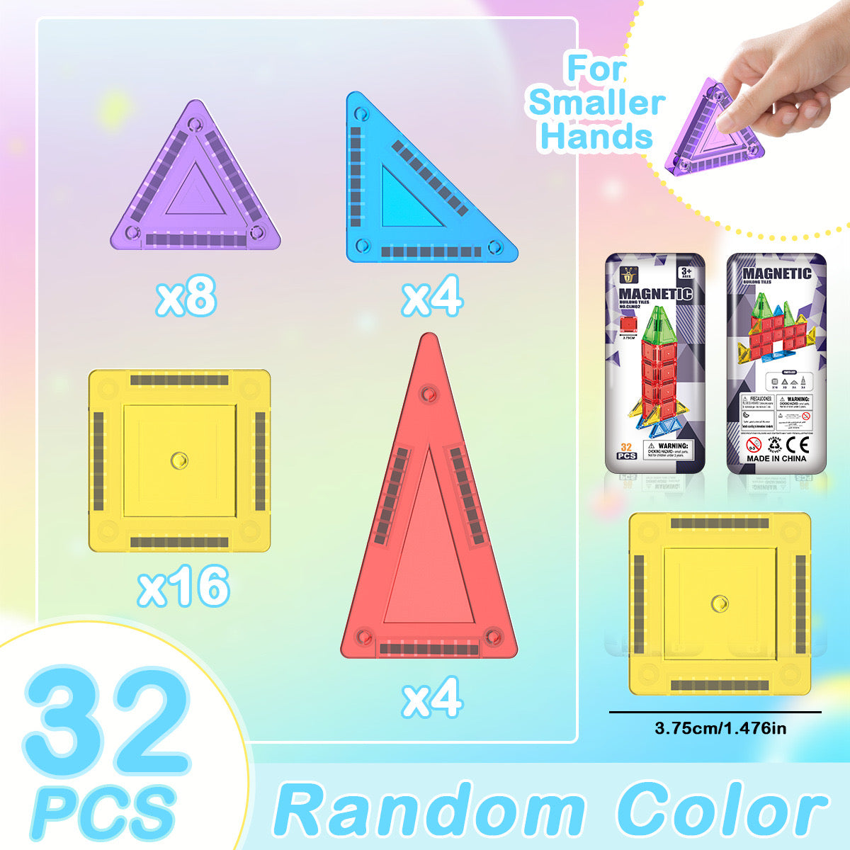 Portable travel magnetic building tiles 32pcs