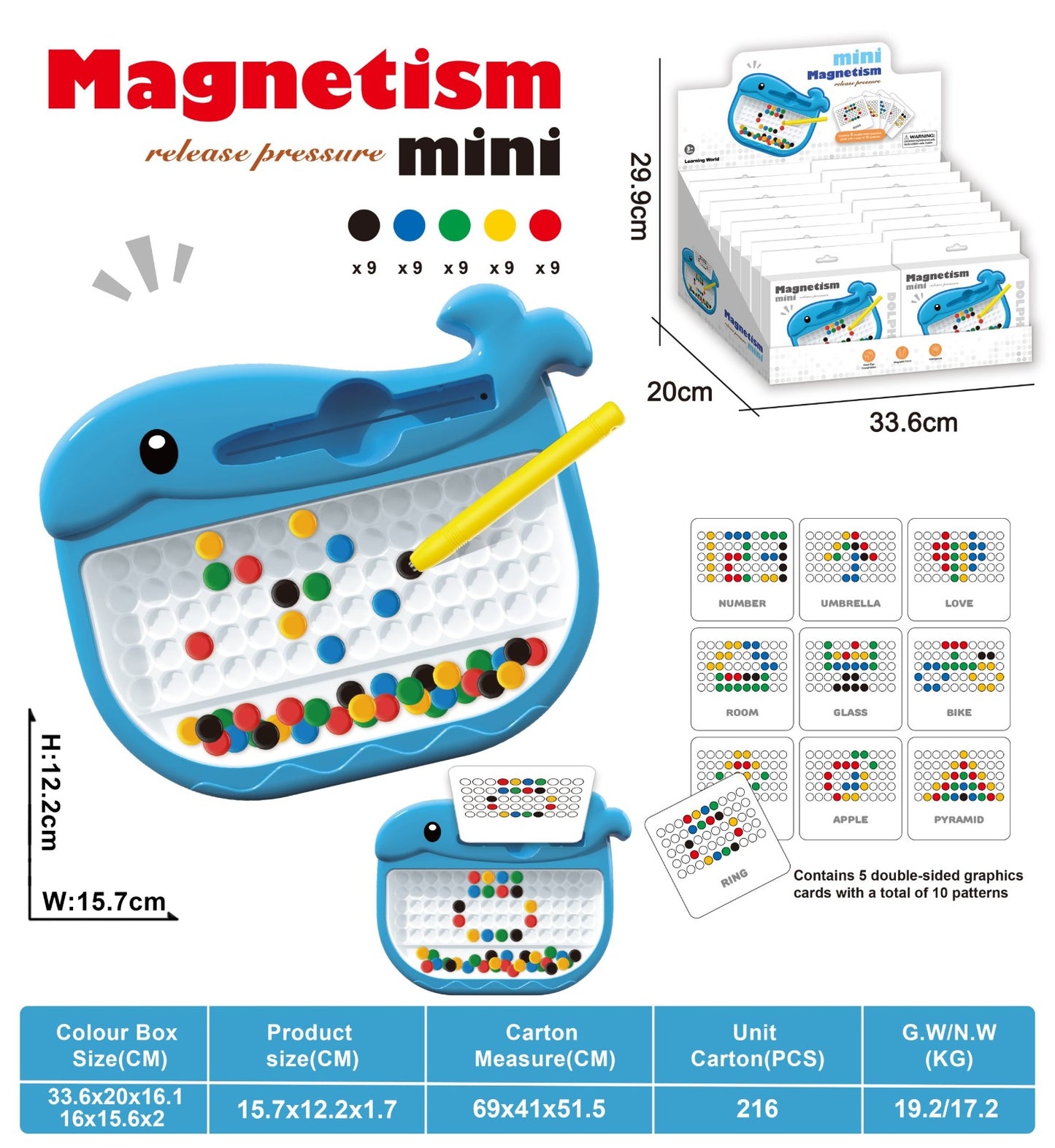 Mini travel friendly Magnetic Dot Board with Beads | Magnetic Pen (5card double sided)