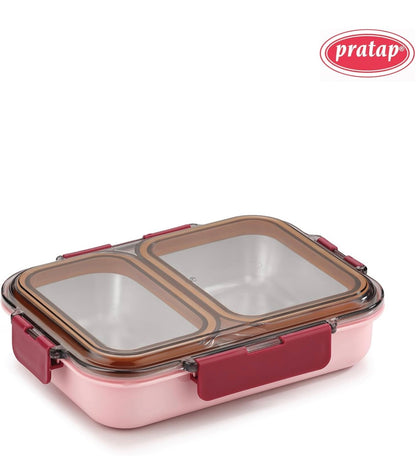 Leak Proof Airtight Unbreakable Lid BPA Free Ceelik Duo Stainless Steel Insulated Lunch Tiffin Box Set with Steel Spoon 2 Compartment Lunch Box for School Kids, Office Women Men