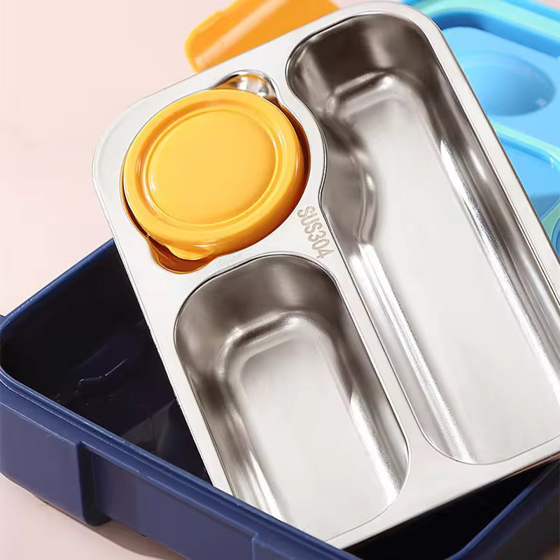Stainless Steel Lunch Box with 3 Compartments Bento Tiffin Leak-Proof Durable Food Container 750ml + 150m