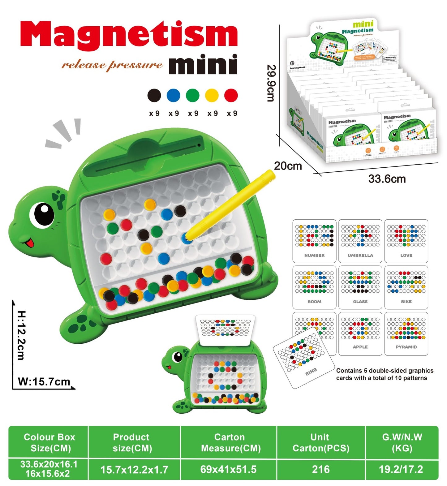 Mini travel friendly Magnetic Dot Board with Beads | Magnetic Pen (5card double sided)
