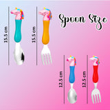 Unicorn Family Baby Spoon and Fork Cutlery for Babies and Kids - Stainless Steel (304) Tableware Set with Comfortable Handle for Boys and Girls