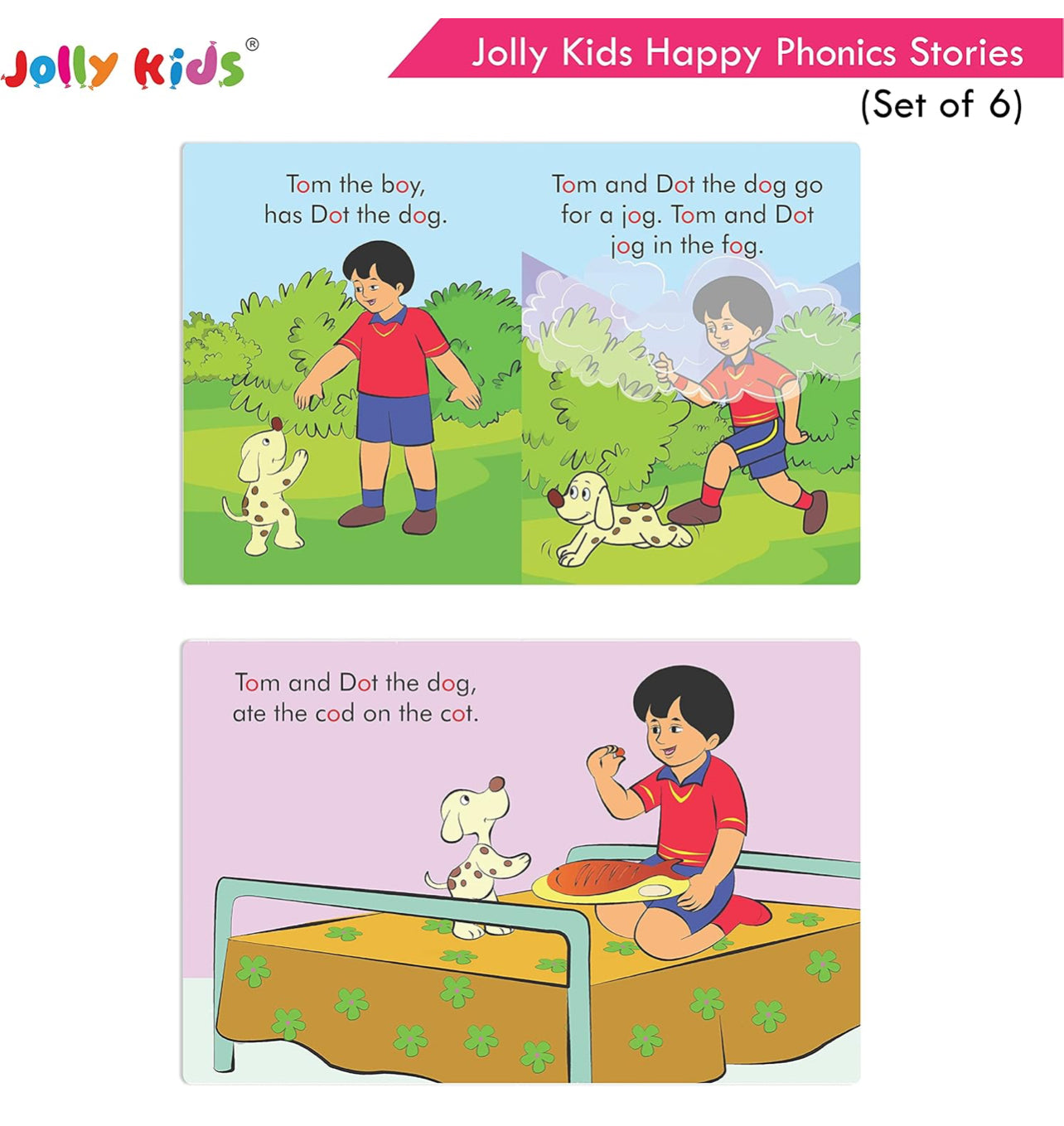 Jolly Kids Read With Happy Phonics Stories (Set of 6)| Vowel Sound Words| Phonic Stories for Kids Ages 3-8 Years