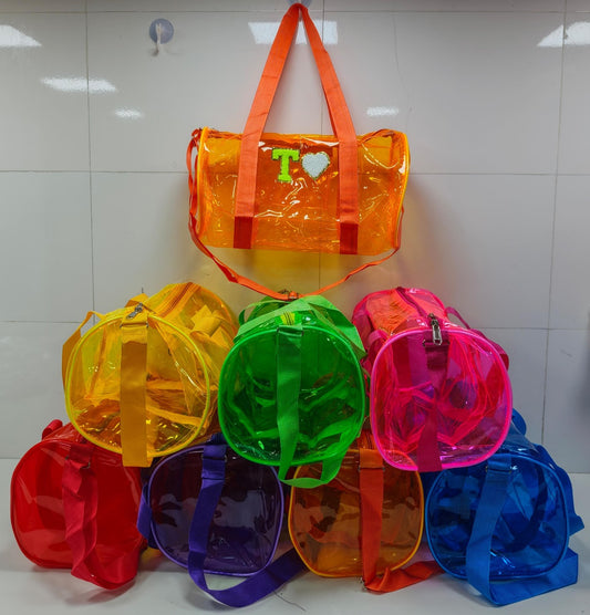 Multipurpose jelly duffel bag with 5 initials( size 15*9*6.5)