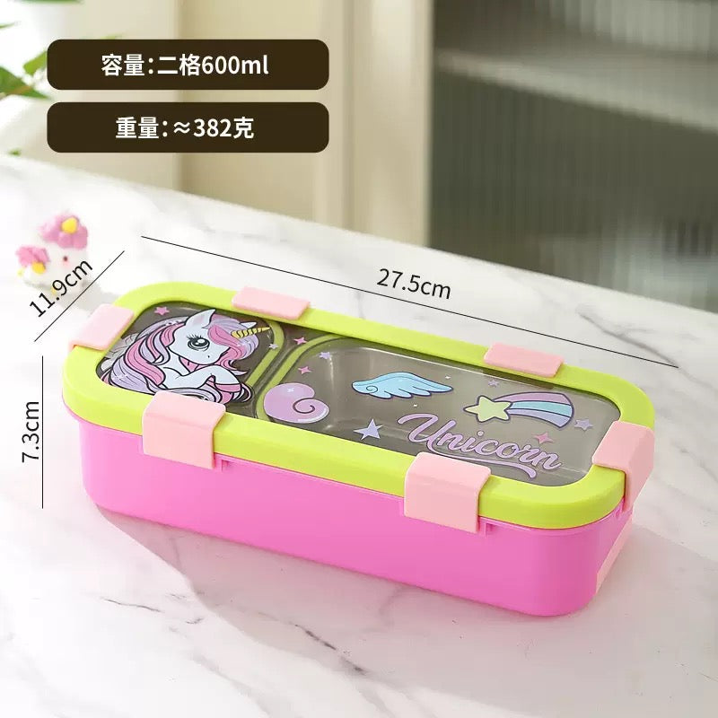 Kids  sleek 2 grid stainless steel tiffin Box 600ml with cutlery.