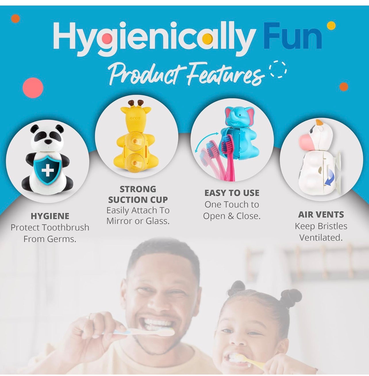Flipper Fun Animal Penguin Toothbrush Cover , One Touch Open & Close ,Suction Cup Toothbrush Holder for Mirrors, Glass or Tiles ,Dust-proof Adorable Easy to Use