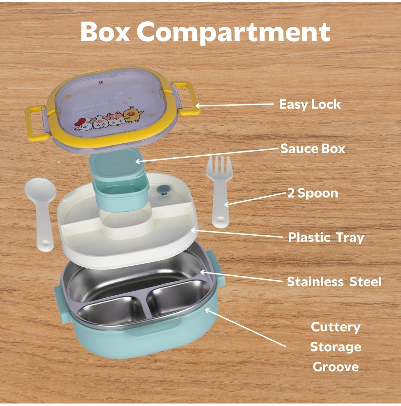 Insulated Lunch Box|Stainless Steel|3 Compartments to Keep Eating Mess Free|Lightweight, Fits in The Bag|Small Container for Pickle/Sauce|Comes with Fork & Spoon|Easy to Carry - 700 ML,