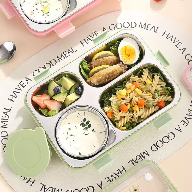 4 Compartment lunch box . with bowl , Spoon & Chopstick Leakproof Heating & Water Insulation- 900ml+70 ml
