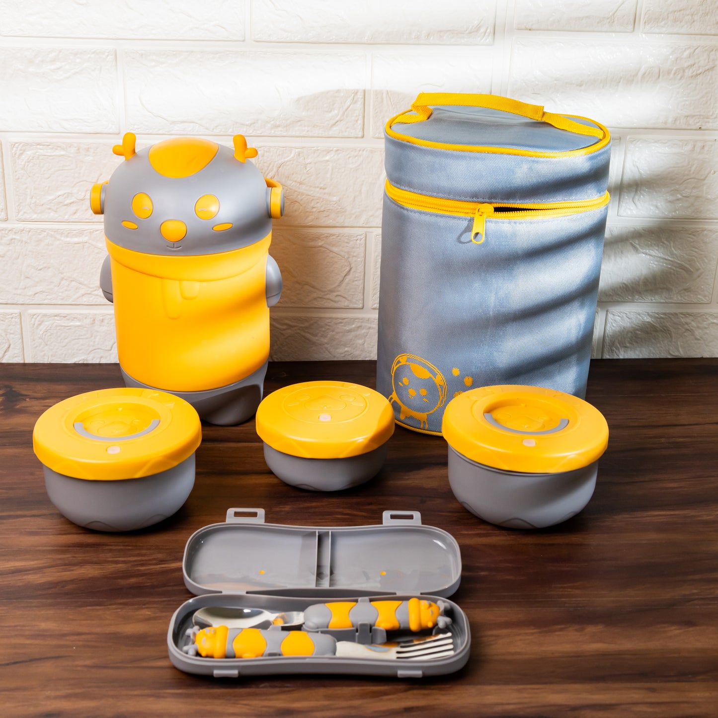 Deer three layer insulated bowl with cutlery and lunch bag