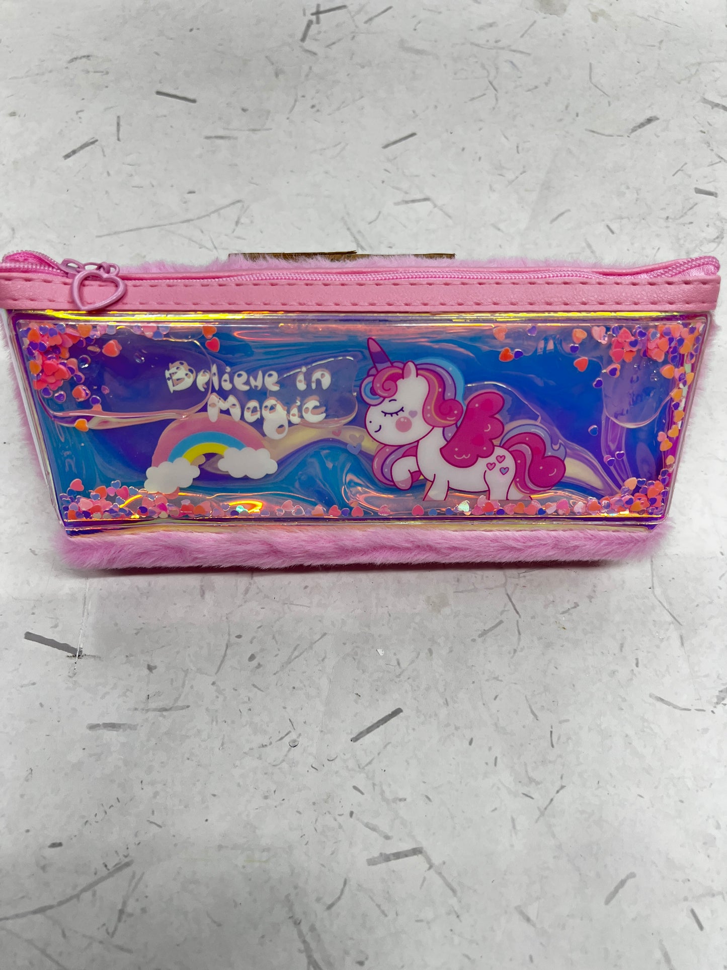 Unicorn holographic pouch with fur