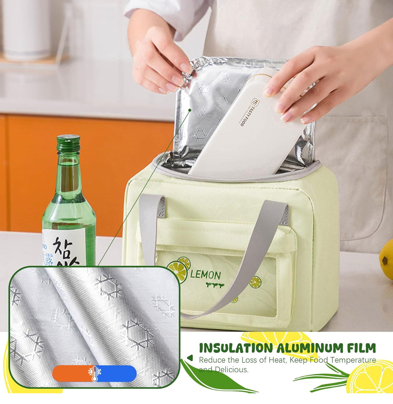 Insulated Lunch Bags for Men Woman Adult Large Reusable Lunch Tote Bag with Handle Green Leakproof Womens lunch bags for Work Picnic Hiking Office Beach