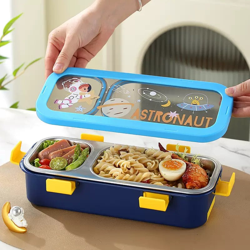 Kids  sleek 2 grid stainless steel tiffin Box 600ml with cutlery.