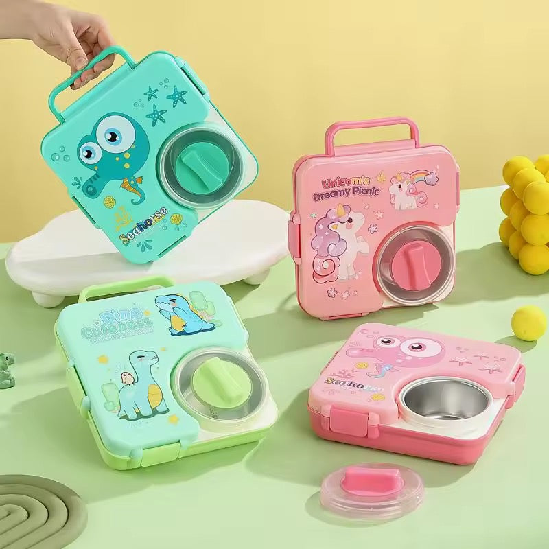 3 compartment 850ml handle square bento box .