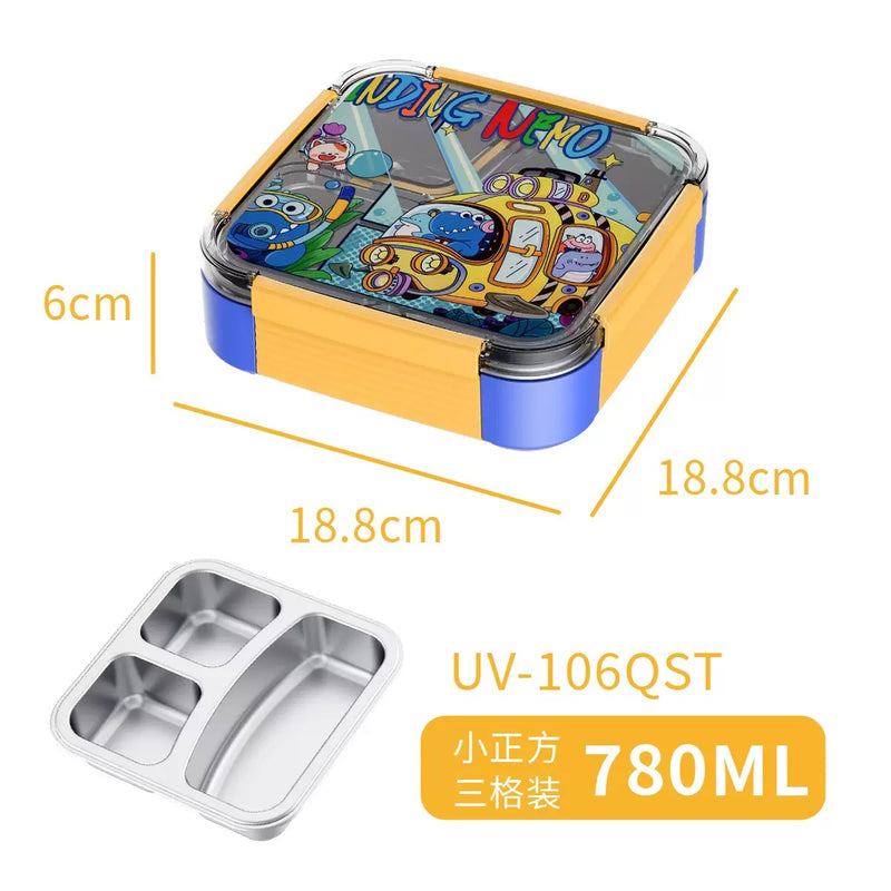 3 grid stainless steel lunch box 780ml