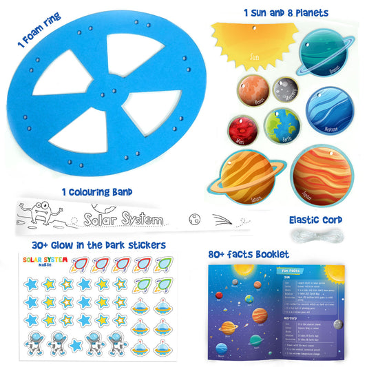 Solar System Mobile | Educational Space DIY Kit | Kids Age 5+
Build & hang a solar system mobile—Sun & 8 planets; 30+ glow-in-the-dark stickers & colouring band; learn 80+ space facts